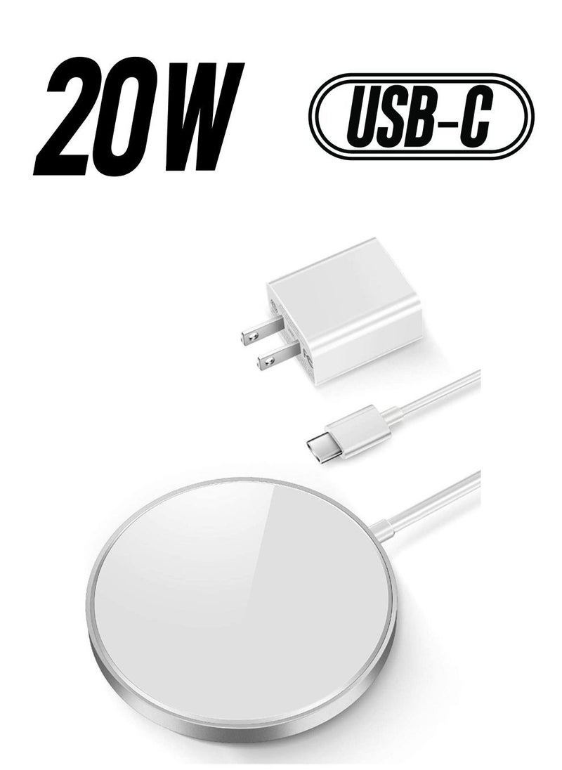 Magnetic Wireless Charger,15W Wireless Charging Pad with USB-C 20W PD Adapter, Compatible with MagSafe Charger for iPhone 14/14 Pro/14 Plus/14 Pro Max/iPhone 13/13 Mini/13Pro max,Silver - Image 1